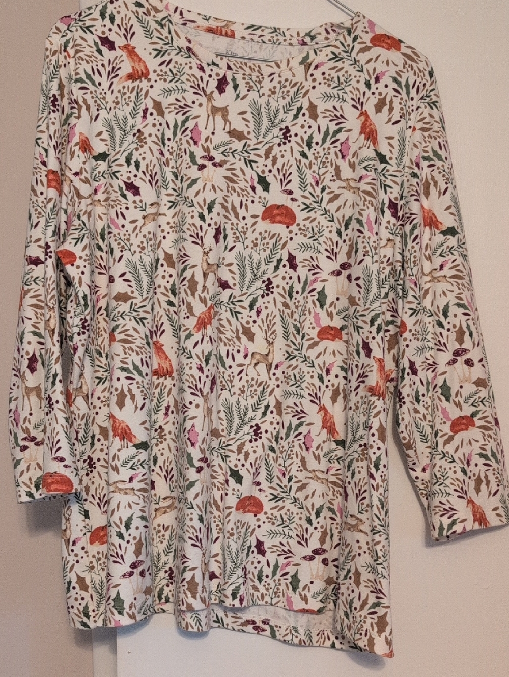Kim Rogers Cream White Long Sleeve Top with Orange, Green and Pink Nature Print
